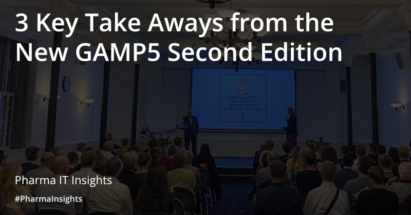 Banner Image showing a snapshot of the crowd and Sion Wyn, Editor of the GAMP5 Second Edition at an event hosted by the Pharma IT Academy